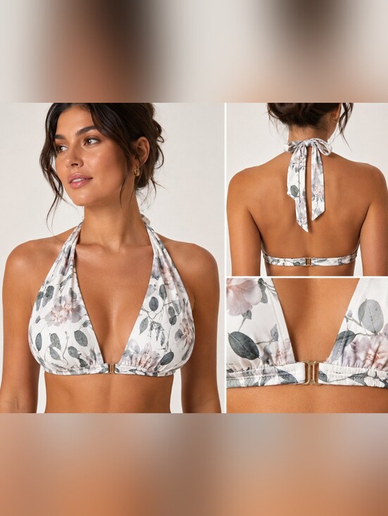 ANTONIO MELANI Other - Antonio Melani Floral Halter Bikini Top Size M White Pink Green Swimwear.